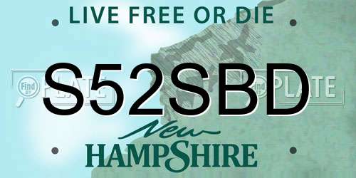 S52SBD New Hampshire License Plate