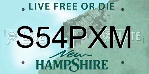 S54PXM New Hampshire License Plate
