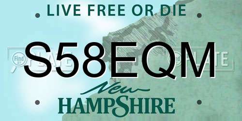 S58EQM New Hampshire License Plate