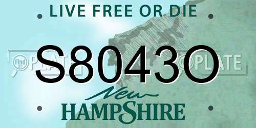 S8043O New Hampshire License Plate