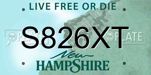 S826XT New Hampshire License Plate