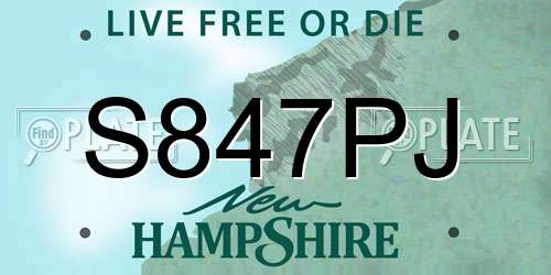 S847PJ New Hampshire License Plate