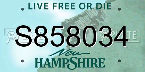 S858034 New Hampshire License Plate