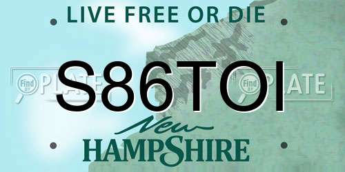 S86TOI New Hampshire License Plate