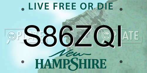 S86ZQI New Hampshire License Plate