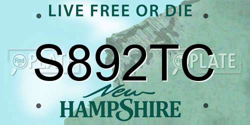 S892TC New Hampshire License Plate