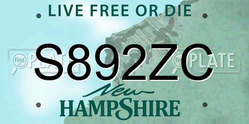 S892ZC New Hampshire License Plate