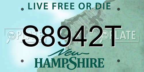 S8942T New Hampshire License Plate