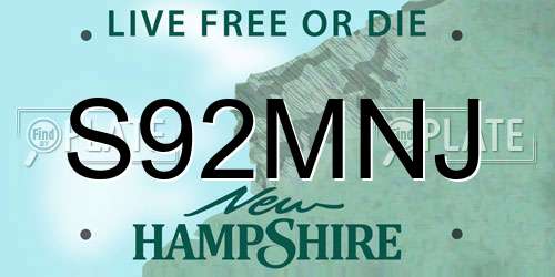 S92MNJ New Hampshire License Plate