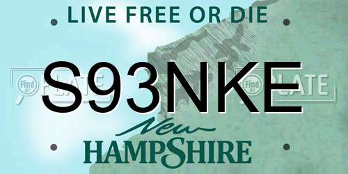 S93NKE New Hampshire License Plate