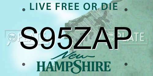 S95ZAP New Hampshire License Plate