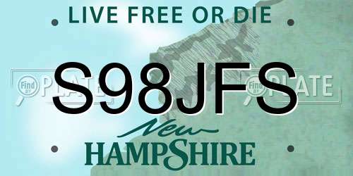 S98JFS New Hampshire License Plate