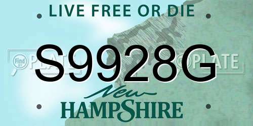 S9928G New Hampshire License Plate