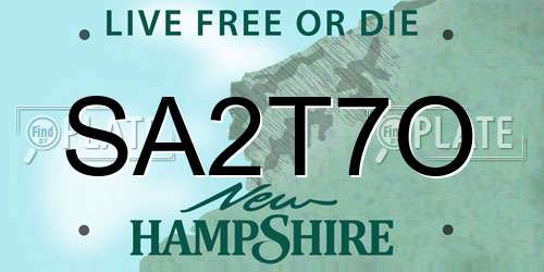 SA2T7O New Hampshire License Plate