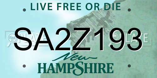 SA2Z193 New Hampshire License Plate