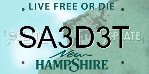 SA3D3T New Hampshire License Plate