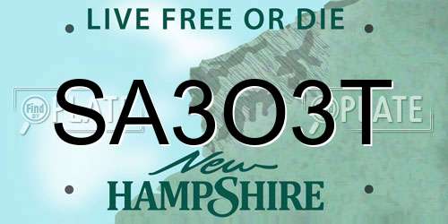 SA3O3T New Hampshire License Plate