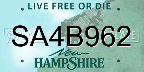 SA4B962 New Hampshire License Plate