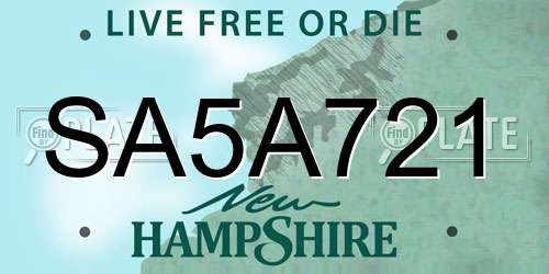 SA5A721 New Hampshire License Plate