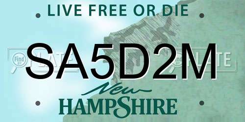 SA5D2M New Hampshire License Plate