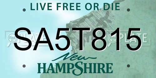 SA5T815 New Hampshire License Plate