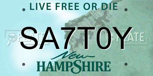 SA7T0Y New Hampshire License Plate