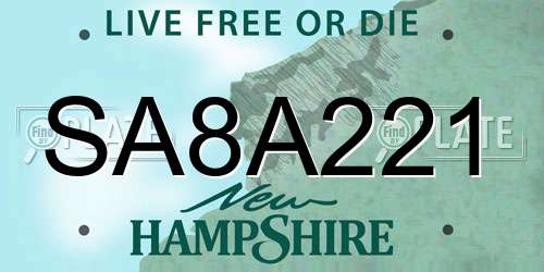 SA8A221 New Hampshire License Plate