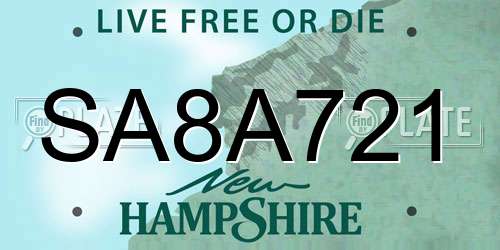 SA8A721 New Hampshire License Plate