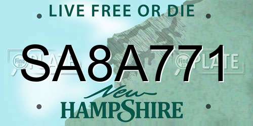 SA8A771 New Hampshire License Plate