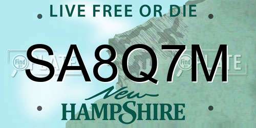 SA8Q7M New Hampshire License Plate