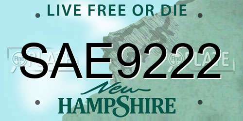 SAE9222 New Hampshire License Plate