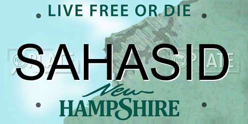 SAHASID New Hampshire License Plate
