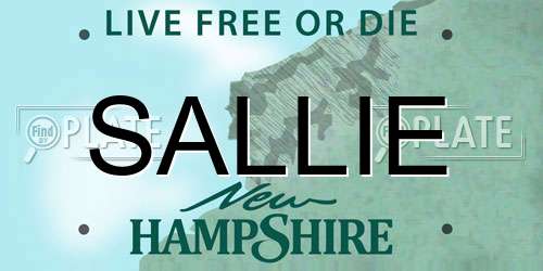 SALLIE New Hampshire License Plate
