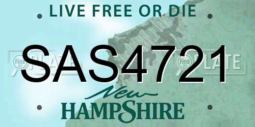 SAS4721 New Hampshire License Plate