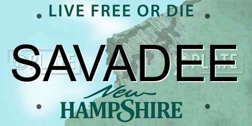 SAVADEE New Hampshire License Plate
