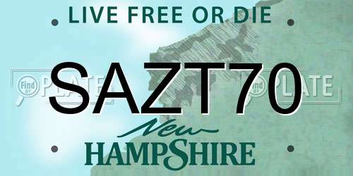 SAZT70 New Hampshire License Plate
