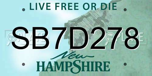 SB7D278 New Hampshire License Plate