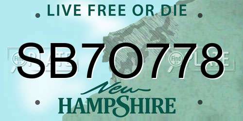 SB7O778 New Hampshire License Plate