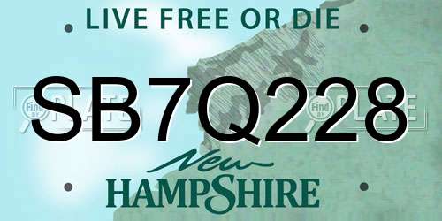 SB7Q228 New Hampshire License Plate