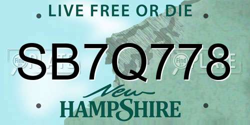 SB7Q778 New Hampshire License Plate