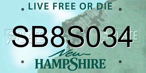 SB8S034 New Hampshire License Plate
