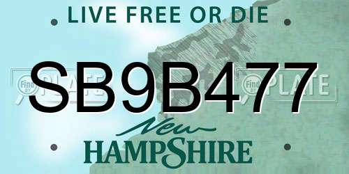 SB9B477 New Hampshire License Plate