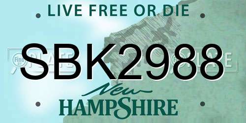 SBK2988 New Hampshire License Plate