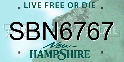 SBN6767 New Hampshire License Plate