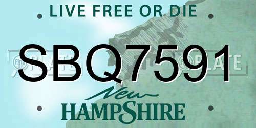 SBQ7591 New Hampshire License Plate