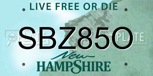 SBZ85O New Hampshire License Plate