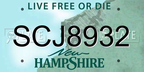 SCJ8932 New Hampshire License Plate