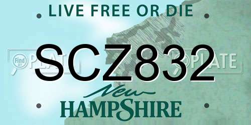 SCZ832 New Hampshire License Plate