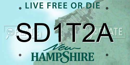 SD1T2A New Hampshire License Plate