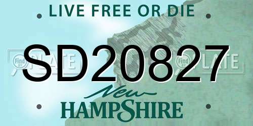 SD20827 New Hampshire License Plate